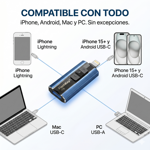 FlashKey™ — Memoria 1TB para iPhone, Android y PC
